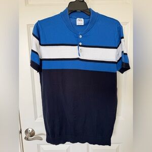 Zara Men's Blue and White Colorblock Shirt